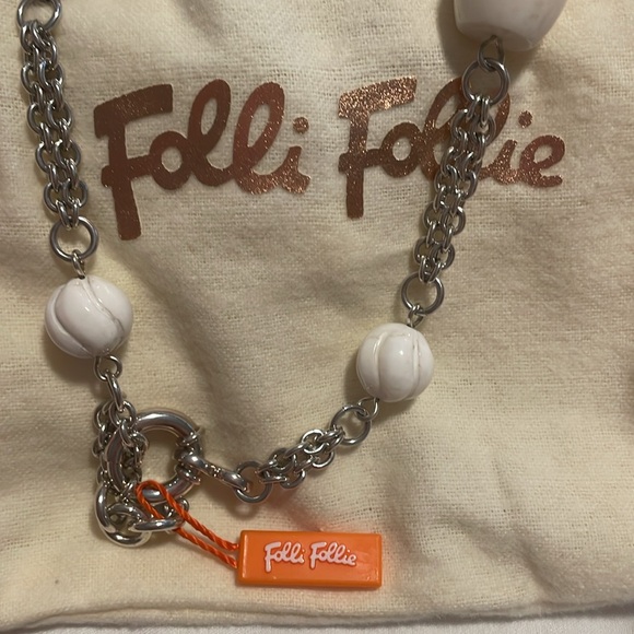 Folli Follie Silver Heart and White Bead Necklace 50 cm - Picture 4 of 7